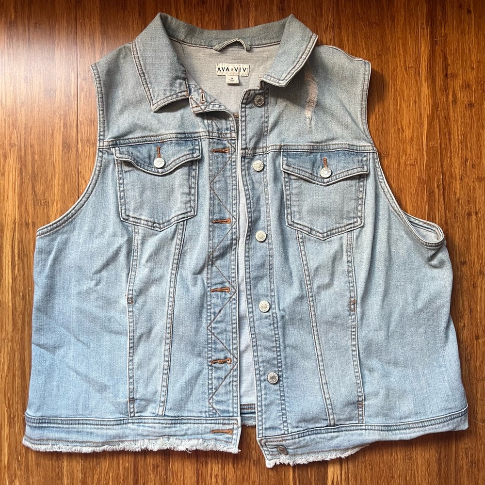 Light Blue Distressed Denim Vest